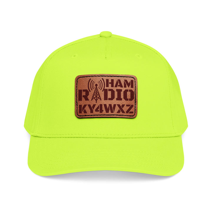 Personalized Ham Radio 5-Panel Cap – Leather Patch Callsign Hat