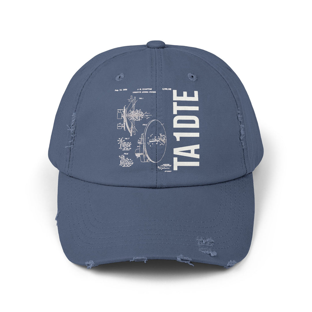 Personalized Vintage Ham Radio Distressed Cap | Custom Callsign Antenna Blueprint Hat