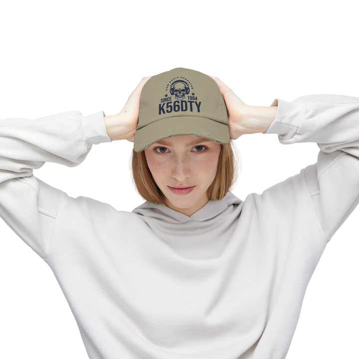 Personalized Vintage Ham Radio Skull Hat | Custom Callsign &amp; Licensed Since Distressed Cap