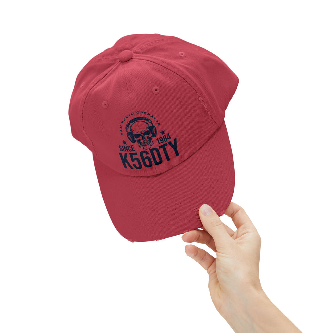Personalized Vintage Ham Radio Skull Hat | Custom Callsign &amp; Licensed Since Distressed Cap