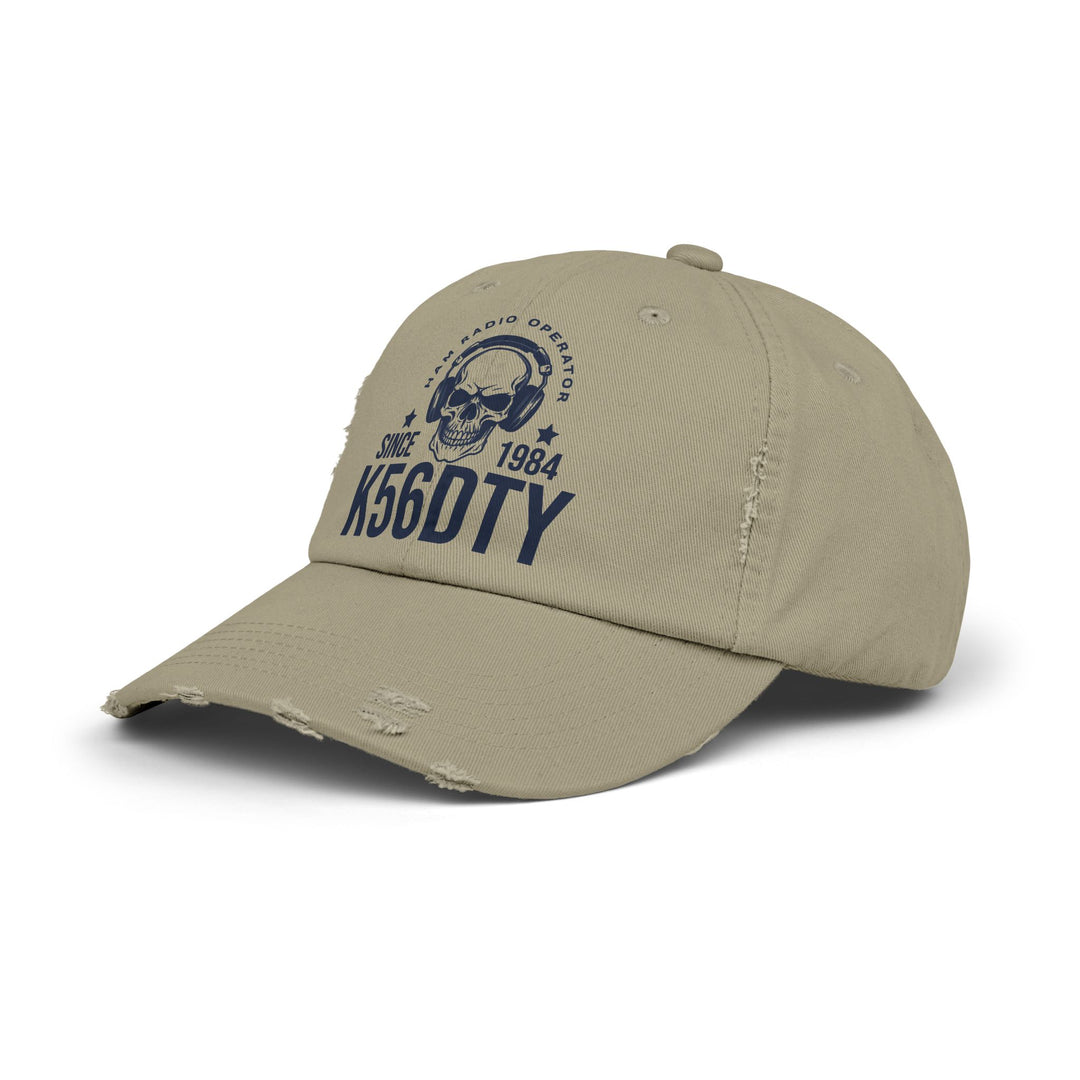 Personalized Vintage Ham Radio Skull Hat | Custom Callsign &amp; Licensed Since Distressed Cap