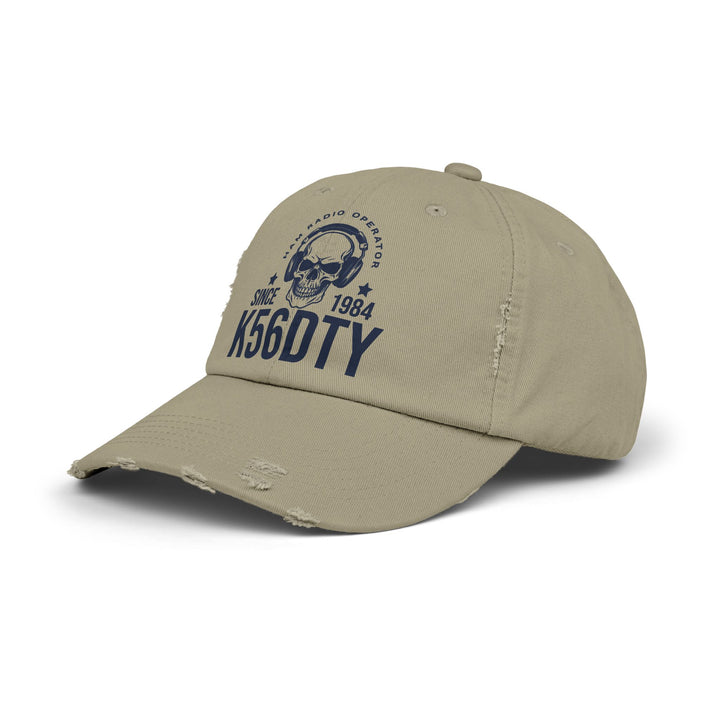 Personalized Vintage Ham Radio Skull Hat | Custom Callsign &amp; Licensed Since Distressed Cap