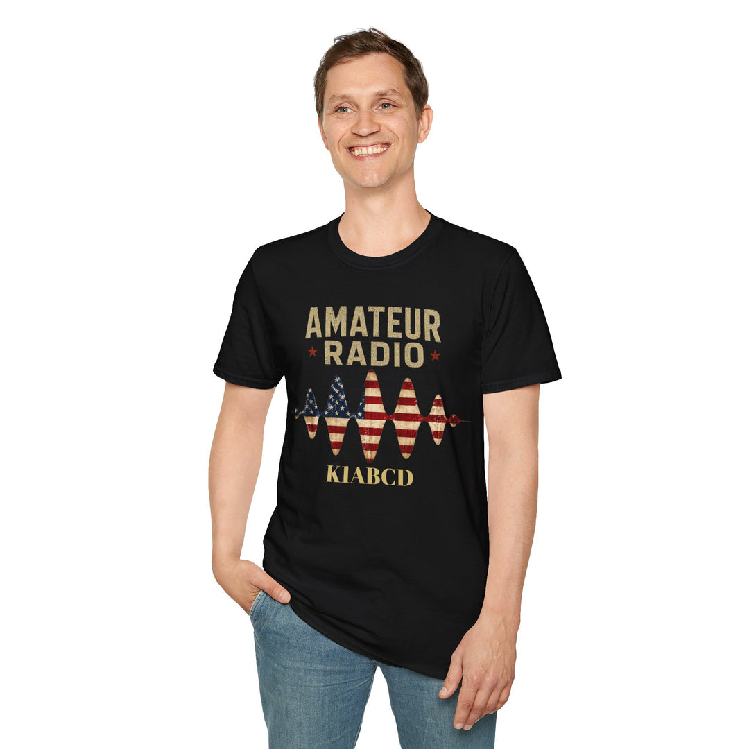 Personalized Ham Radio USA Flag T-Shirt with Custom Callsign | Amateur Radio Shirt