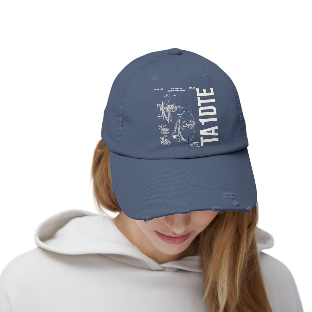 Personalized Vintage Ham Radio Distressed Cap | Custom Callsign Antenna Blueprint Hat