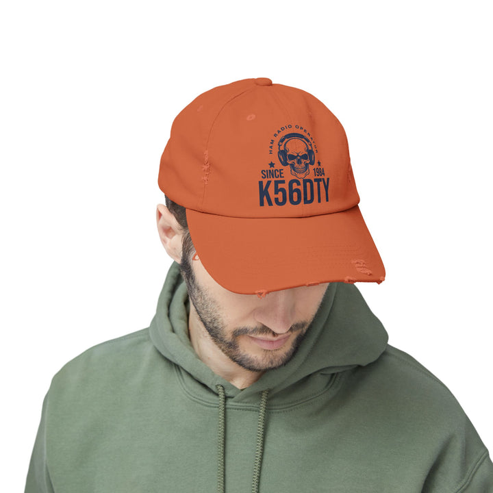 Personalized Vintage Ham Radio Skull Hat | Custom Callsign &amp; Licensed Since Distressed Cap