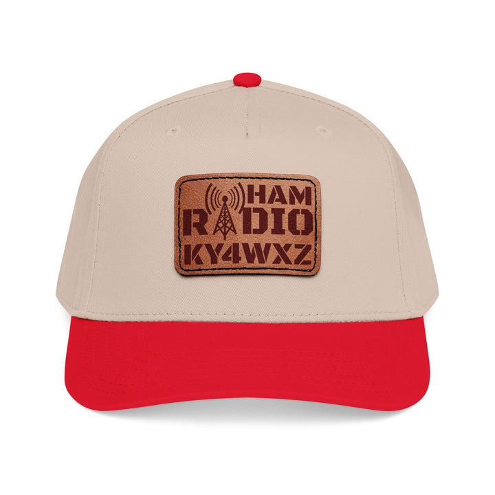 Personalized Ham Radio 5-Panel Cap – Leather Patch Callsign Hat