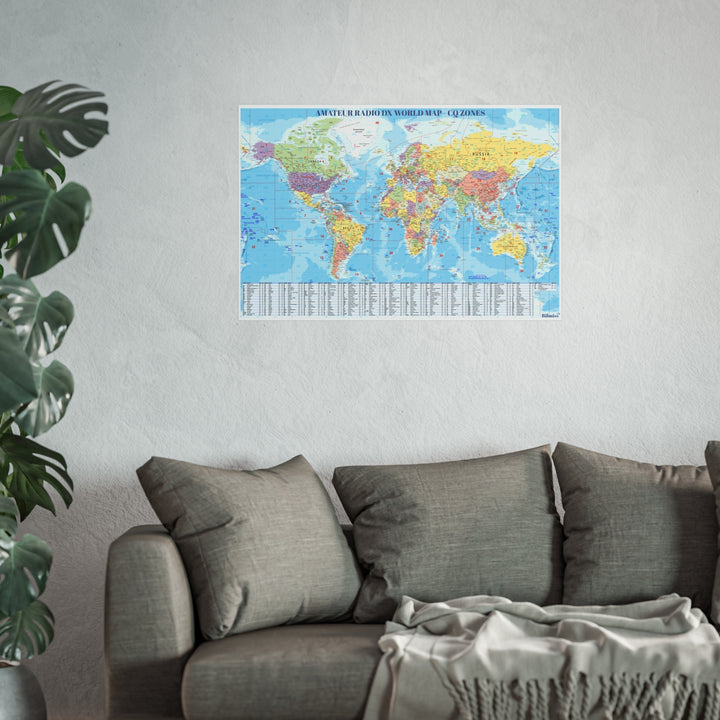 Ham Radio DX World Map Poster – CQ Zones &amp; DXCC Prefix Reference Wall Art