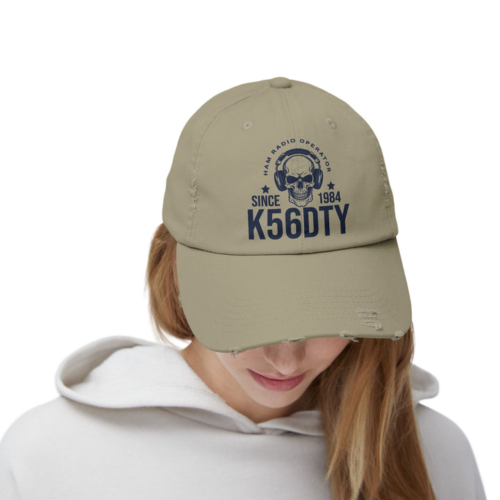 Personalized Vintage Ham Radio Skull Hat | Custom Callsign &amp; Licensed Since Distressed Cap