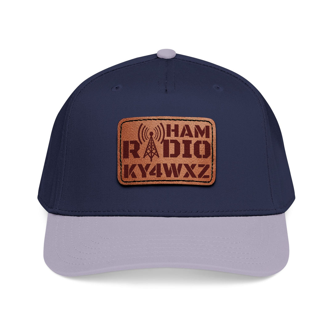 Personalized Ham Radio 5-Panel Cap – Leather Patch Callsign Hat