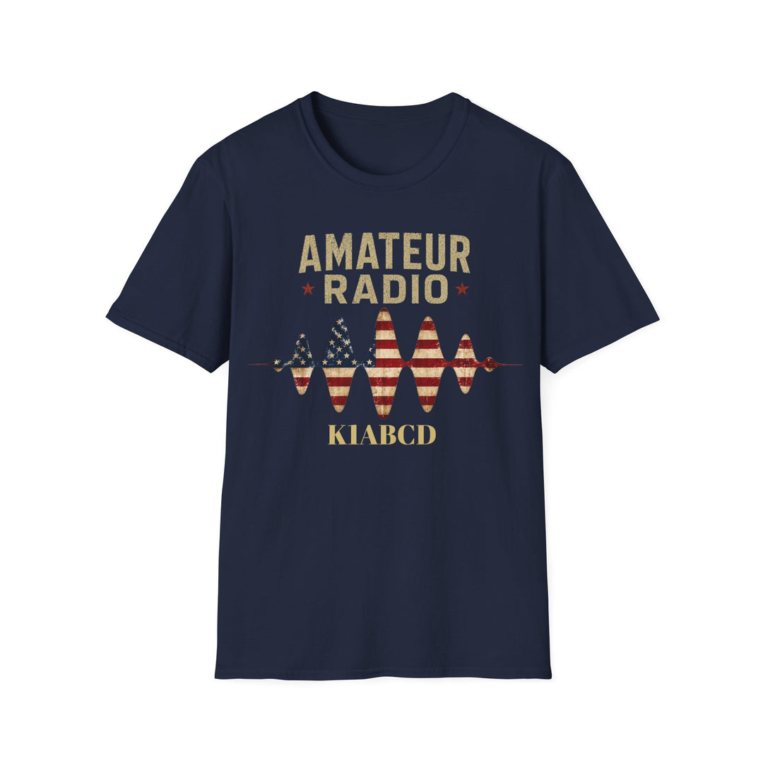 Personalized Ham Radio USA Flag T-Shirt with Custom Callsign | Amateur Radio Shirt