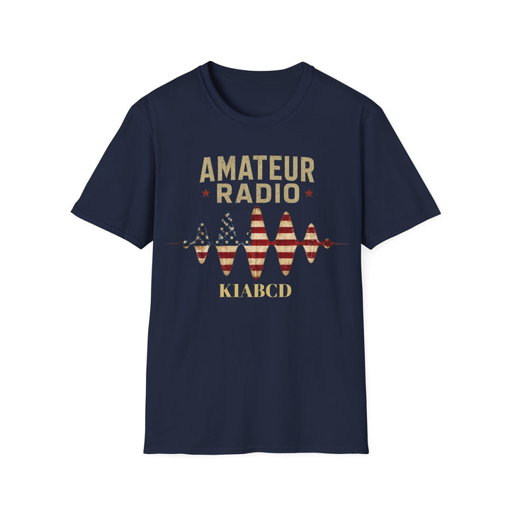 Personalized Ham Radio USA Flag T-Shirt with Custom Callsign | Amateur Radio Shirt