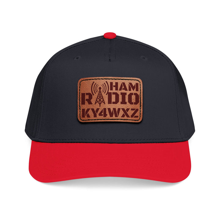 Personalized Ham Radio 5-Panel Cap – Leather Patch Callsign Hat