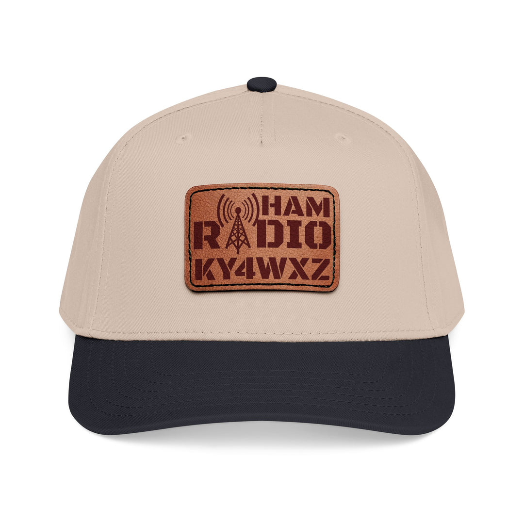 Personalized Ham Radio 5-Panel Cap – Leather Patch Callsign Hat