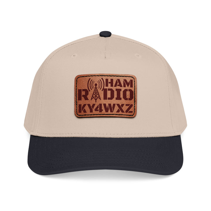 Personalized Ham Radio 5-Panel Cap – Leather Patch Callsign Hat