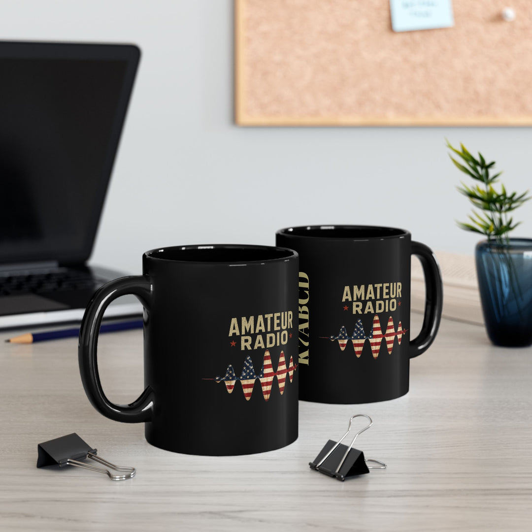 Personalized Patriotic Ham Radio Mug – Custom Callsign Coffee Cup for Amateur Radio Operators