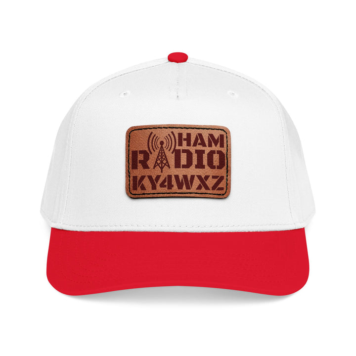 Personalized Ham Radio 5-Panel Cap – Leather Patch Callsign Hat