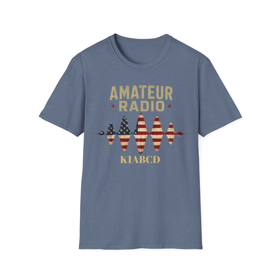 Personalized Ham Radio USA Flag T-Shirt with Custom Callsign | Amateur Radio Shirt
