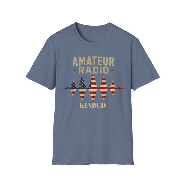 Personalized Ham Radio USA Flag T-Shirt with Custom Callsign | Amateur Radio Shirt