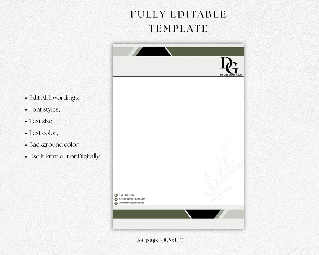 Custom Letterhead Design | Business Letterhead Template – Editable in Canva (Initials & Floral Design)