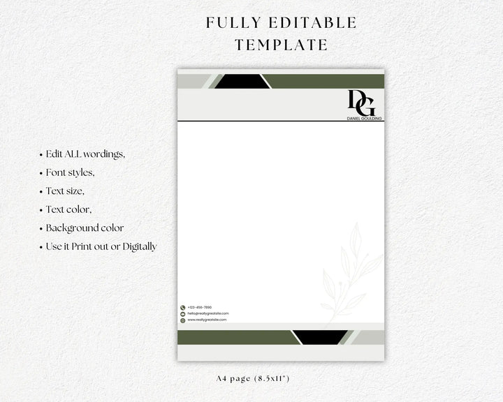 Custom Letterhead Design | Business Letterhead Template – Editable in Canva (Initials & Floral Design)