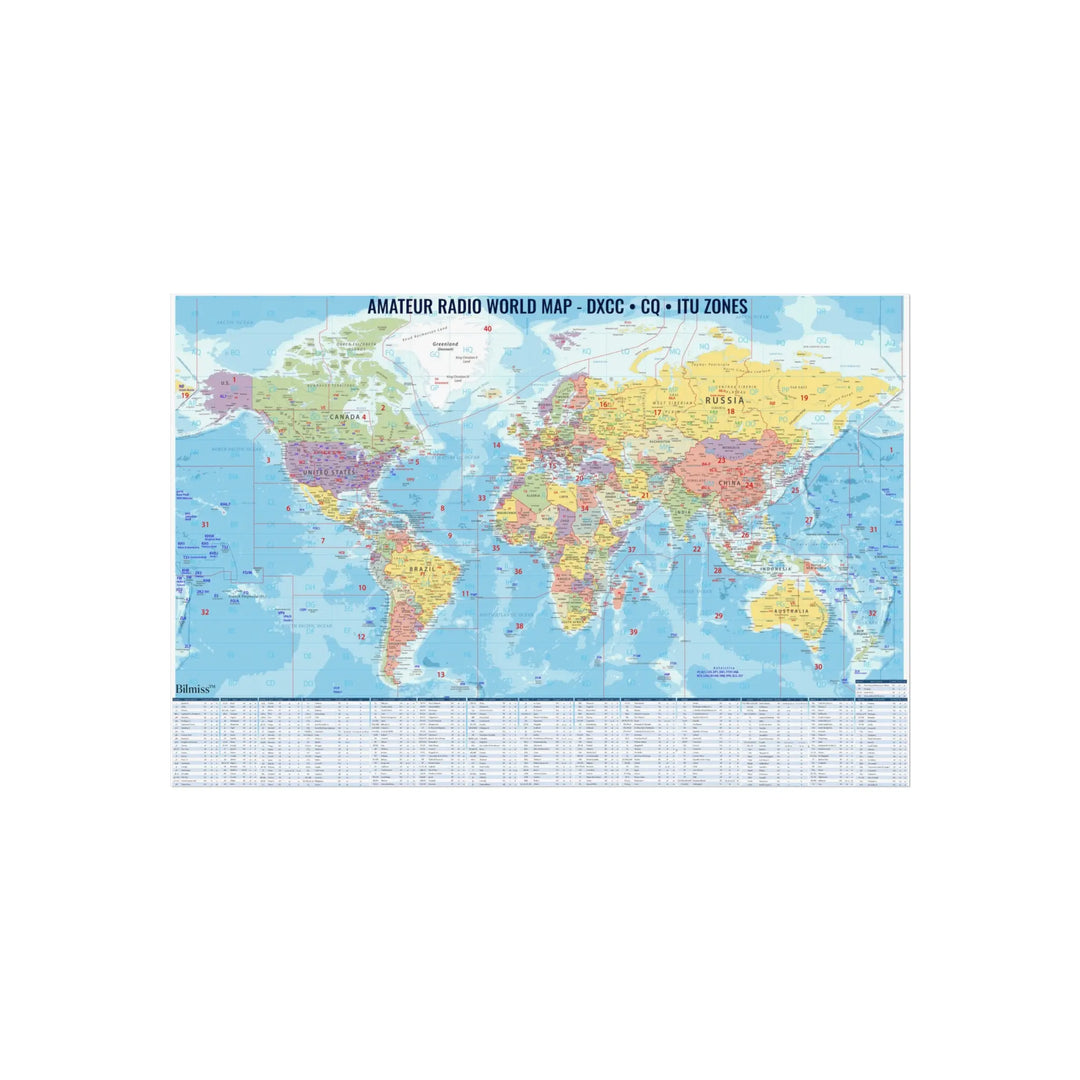 Ham Radio DX World Map Poster | DXCC, CQ Zones &amp; ITU Zones Reference