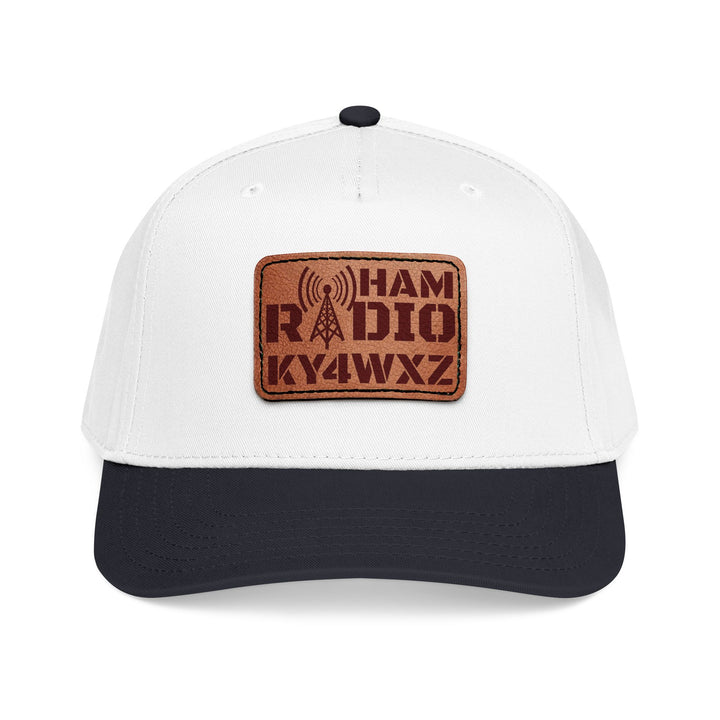 Personalized Ham Radio 5-Panel Cap – Leather Patch Callsign Hat