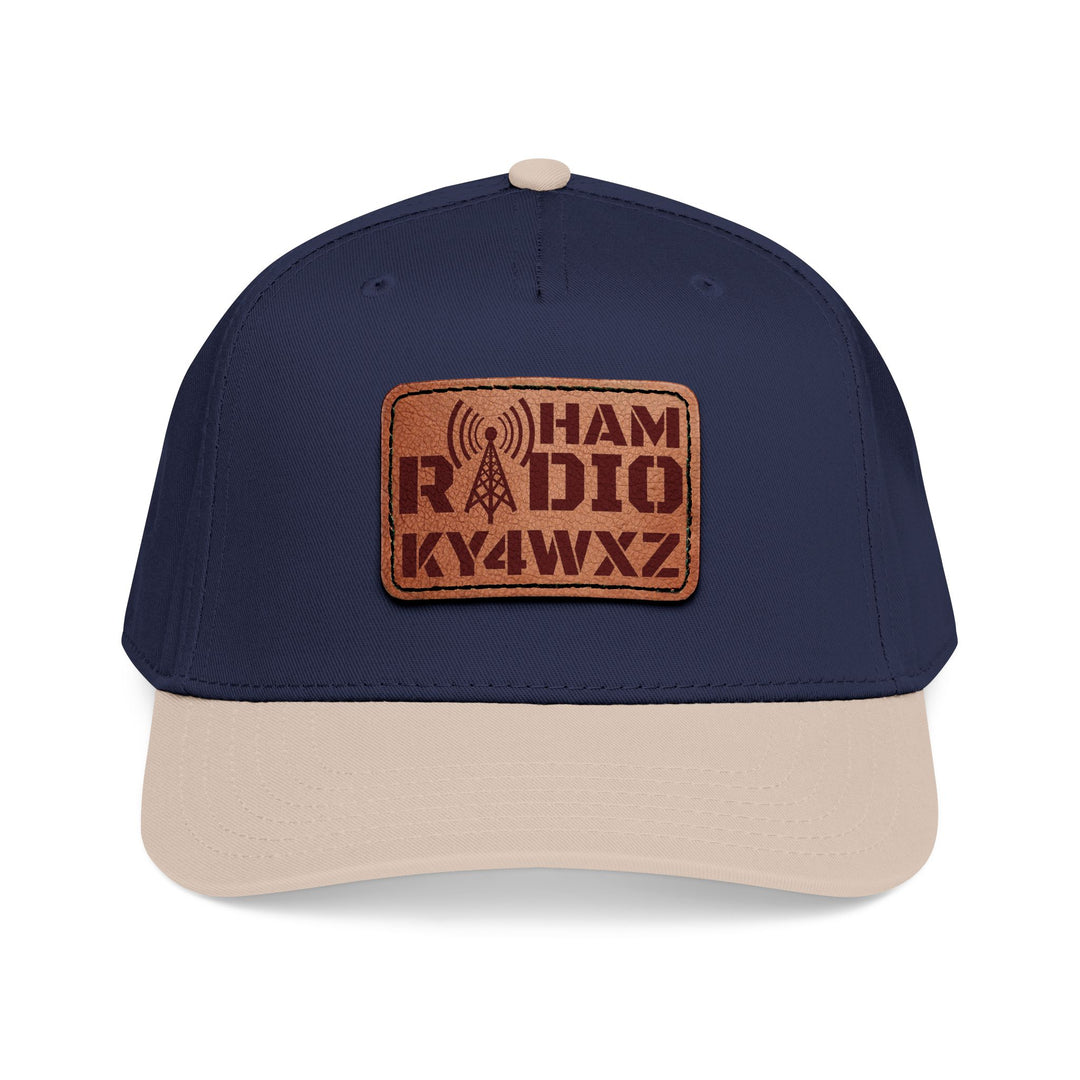 Personalized Ham Radio 5-Panel Cap – Leather Patch Callsign Hat