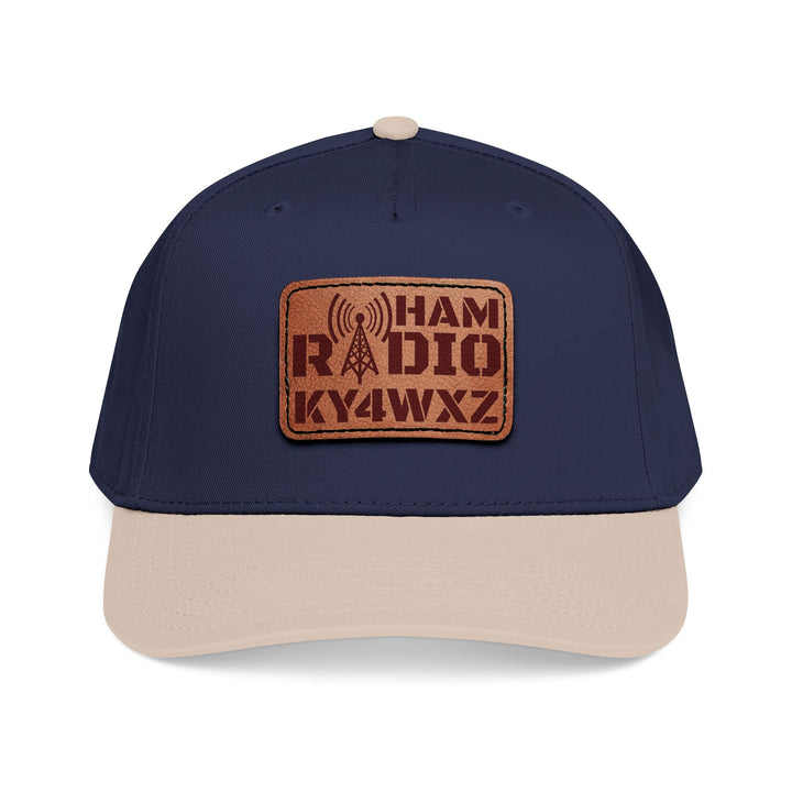 Personalized Ham Radio 5-Panel Cap – Leather Patch Callsign Hat