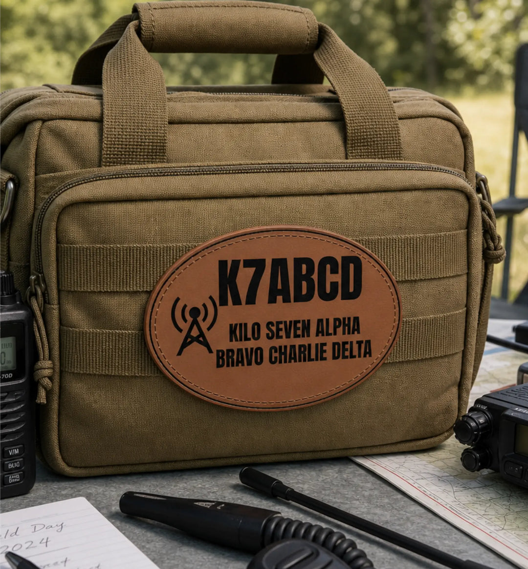 Personalized Ham Radio Callsign Faux Leather Patch | Custom Operator Name Tag