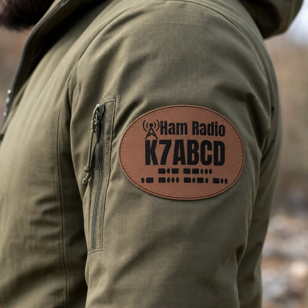 Personalized Ham Radio Callsign Faux Leather Patch with Morse Code