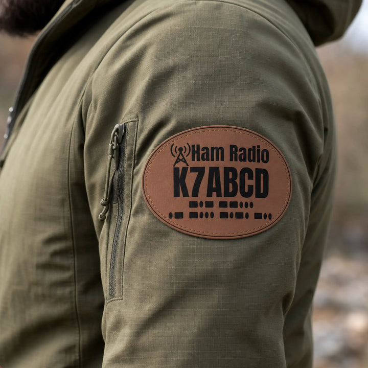 Personalized Ham Radio Callsign Faux Leather Patch with Morse Code