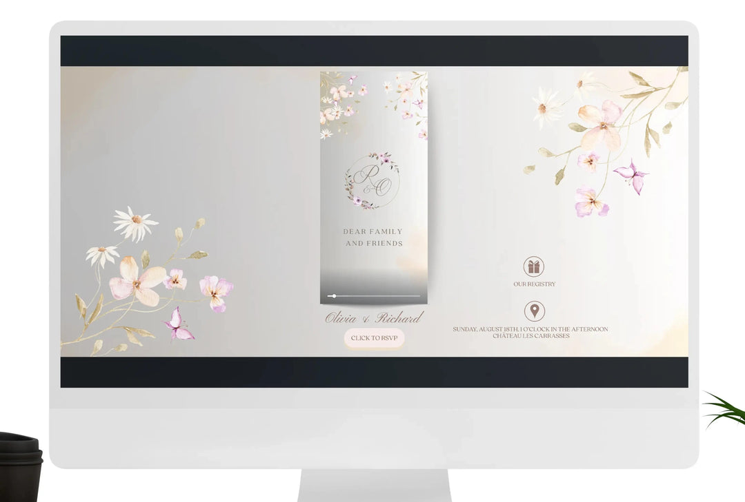 Digital floral wedding invitation video card designed for WhatsApp sharing – romantic watercolor florals and elegant motion graphics.
