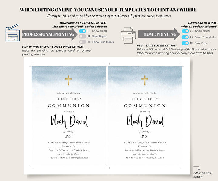 First holy communion invitation car - print options