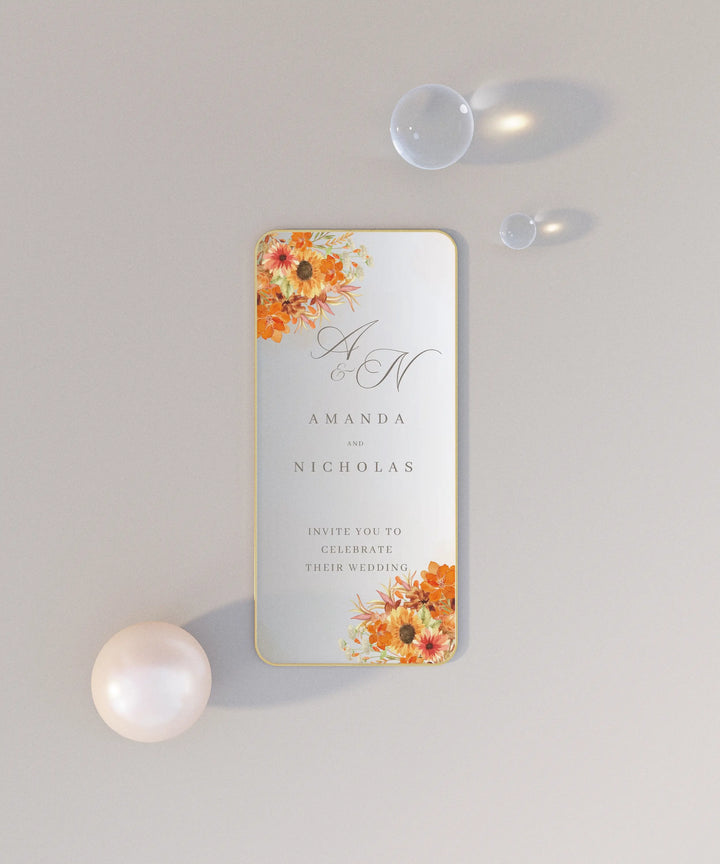 Burn orange wedding invitation template with animated mobile evite