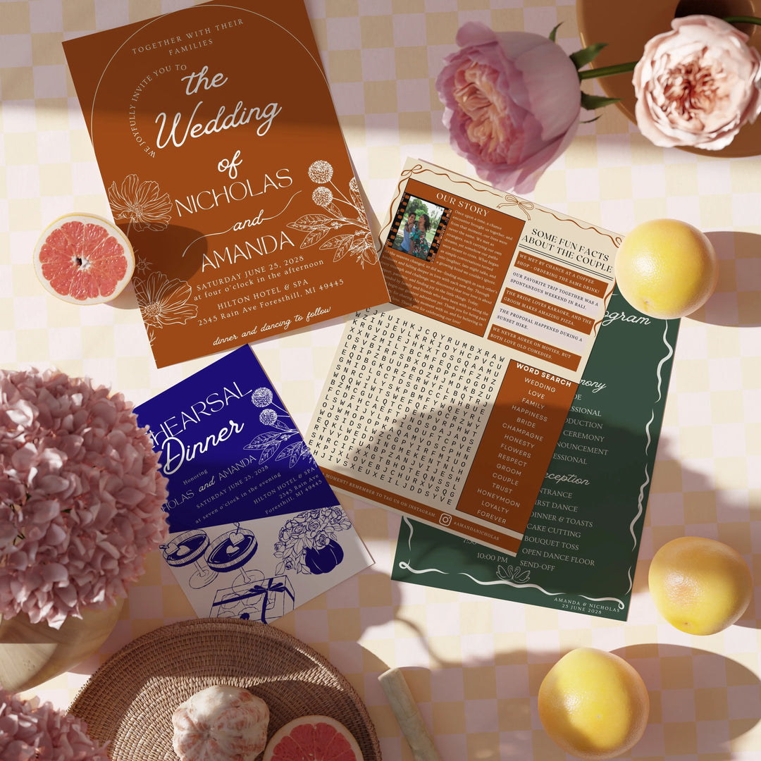 Boho Burnt Orange Invitation Suite for Modern Weddings