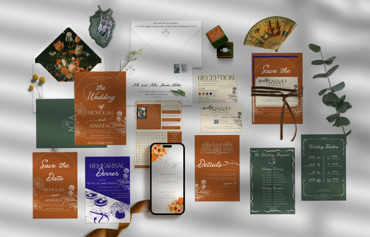 Burnt Orange Wedding Invitation Set - — Editable in Canva
