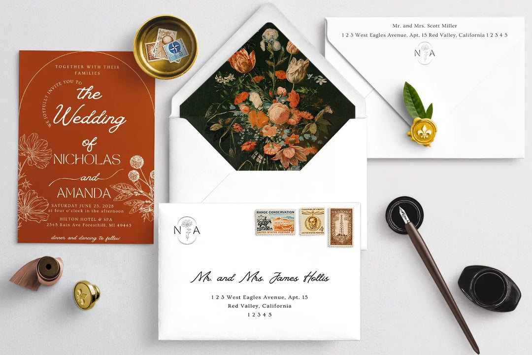 Fall Wedding Invitation Set with Earthy Terracotta Tones