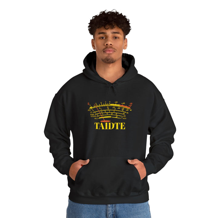 Custom callsign hoodie with embroidered S Meter graphic for amateur radio operators