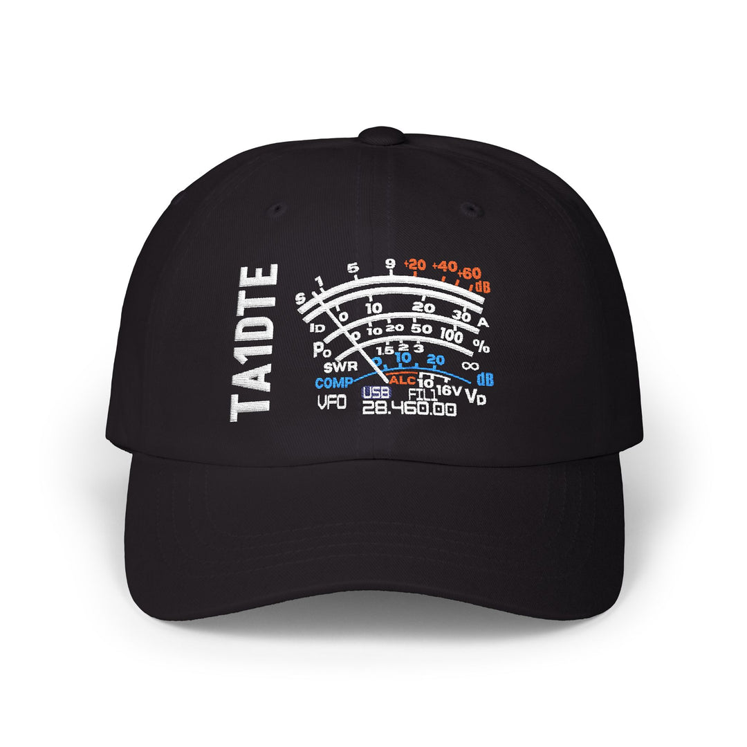 Custom callsign SW meter cap embroidered for amateur radio operators-black