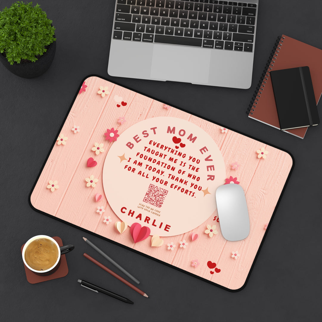 personalized mothers day desk mat with QR code gift for mom