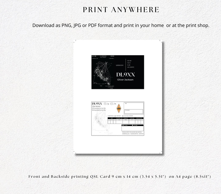 Custom qsl card template - print anywhere   - print in your home or at the print shop