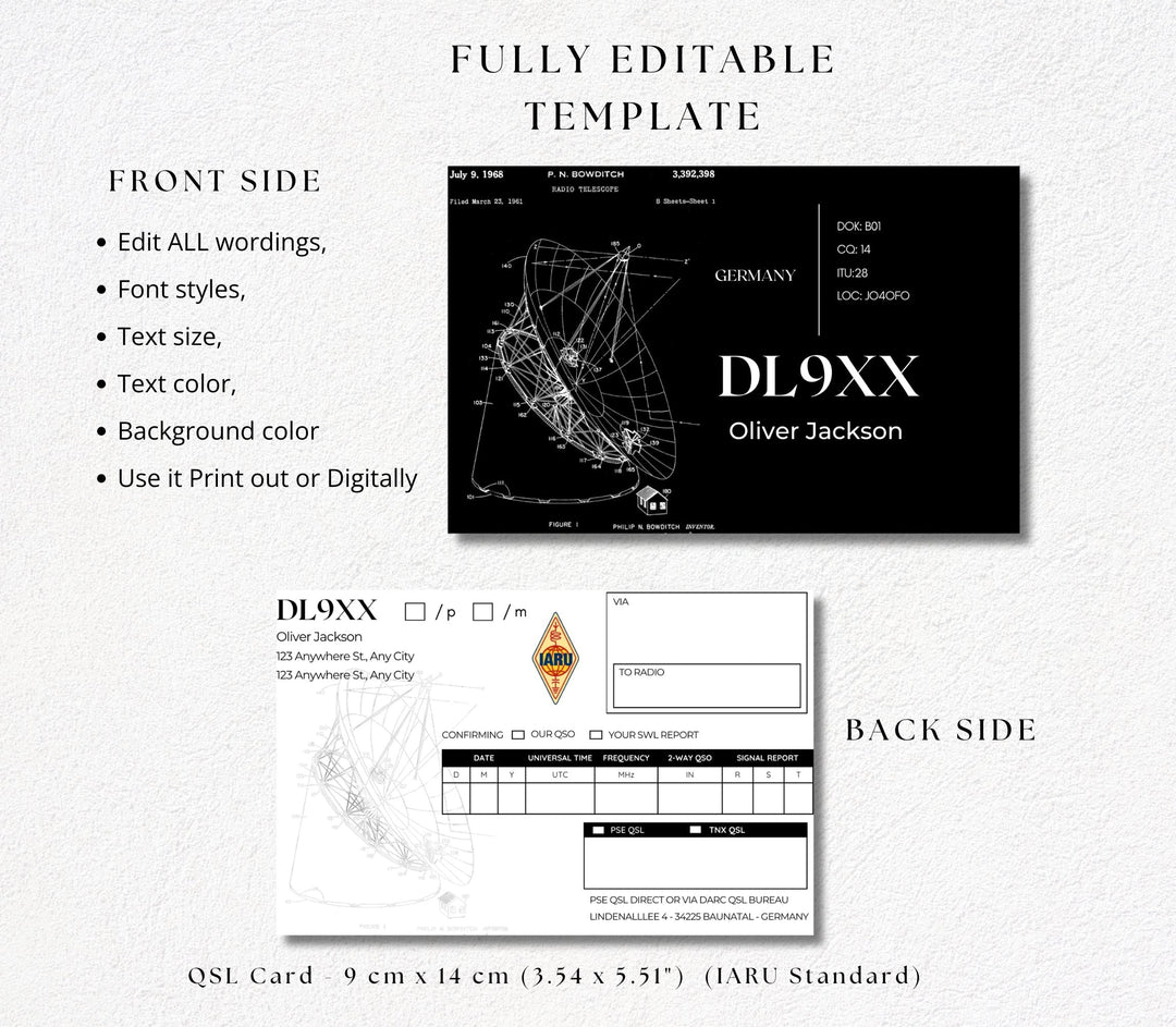 Fully editable template with front side and back side option