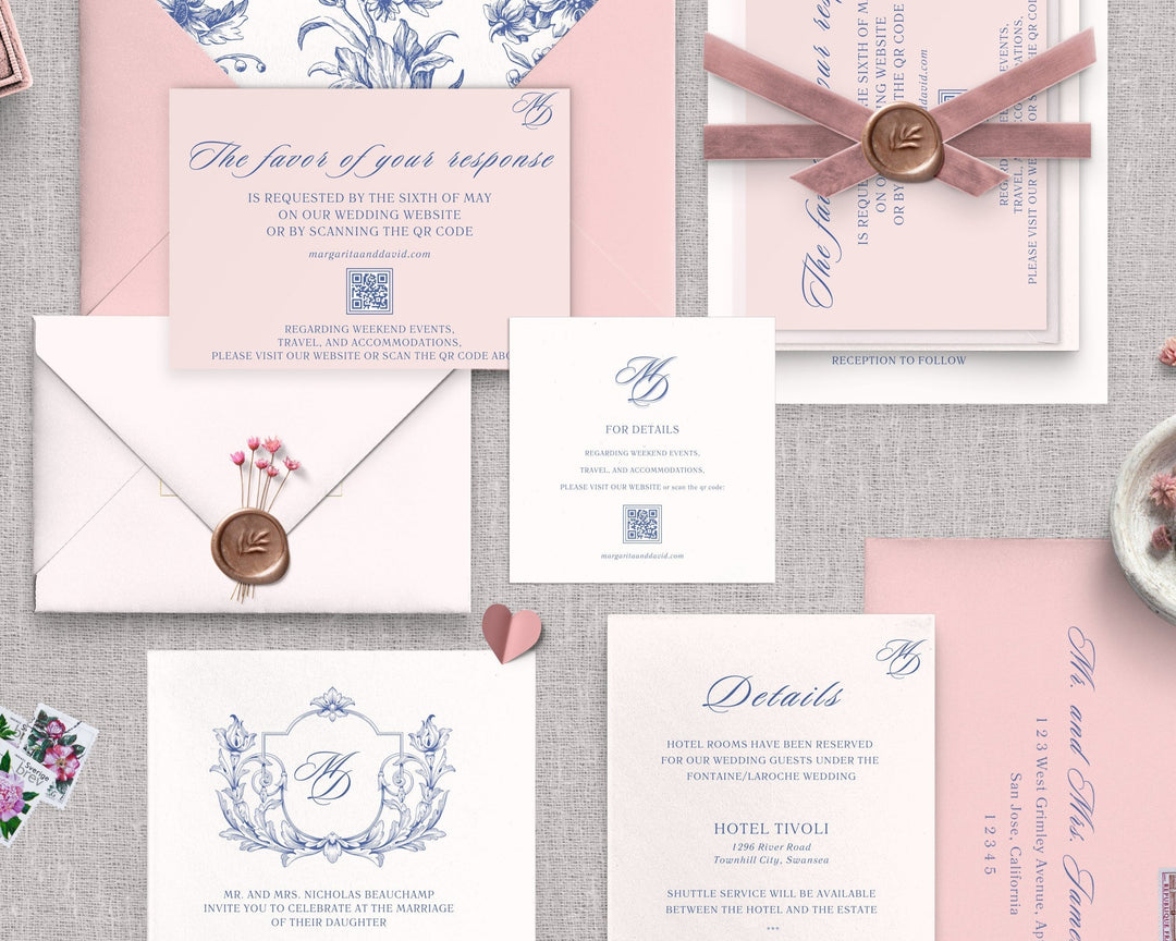 Vintage Romantic Wedding Invitation Template - Editable Baroque Floral Suite for Garden Weddings