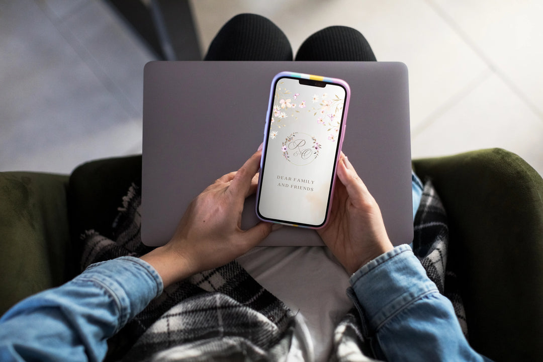 Digital floral wedding invitation video card designed for WhatsApp sharing – romantic watercolor florals and elegant motion graphics.