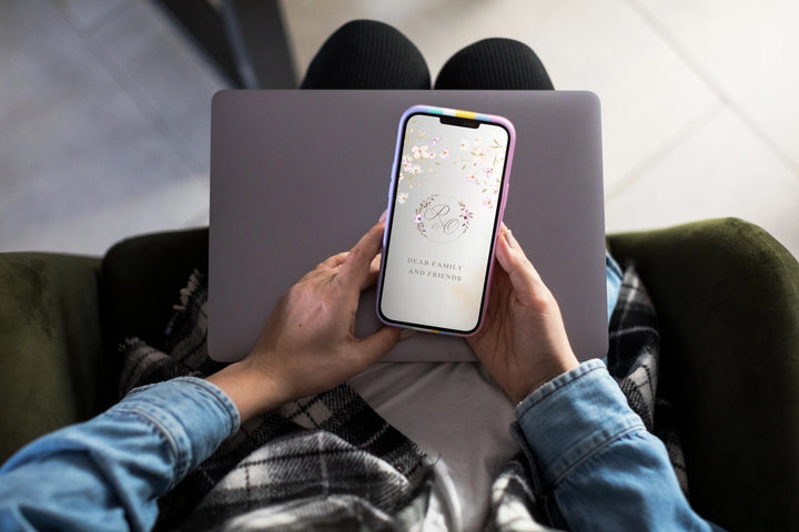 Digital floral wedding invitation video card designed for WhatsApp sharing – romantic watercolor florals and elegant motion graphics.