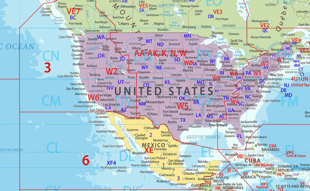 Ham Radio DX World Map Poster | DXCC, CQ Zones &amp; ITU Zones Reference