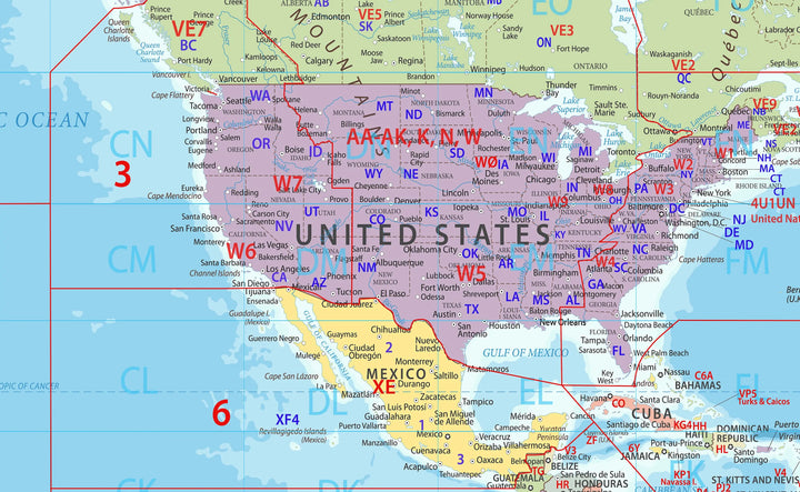 Ham Radio DX World Map Poster | DXCC, CQ Zones &amp; ITU Zones Reference