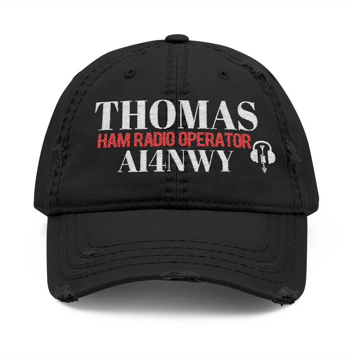 This black custom embroidery distressed ham radio cap hat brings effortless style and comfort to your casual look. It makes a thoughtful gift for amateur radio operators, dads, and grandpas. Personalize it with your unique call sign for a one-of-a-kind look. 