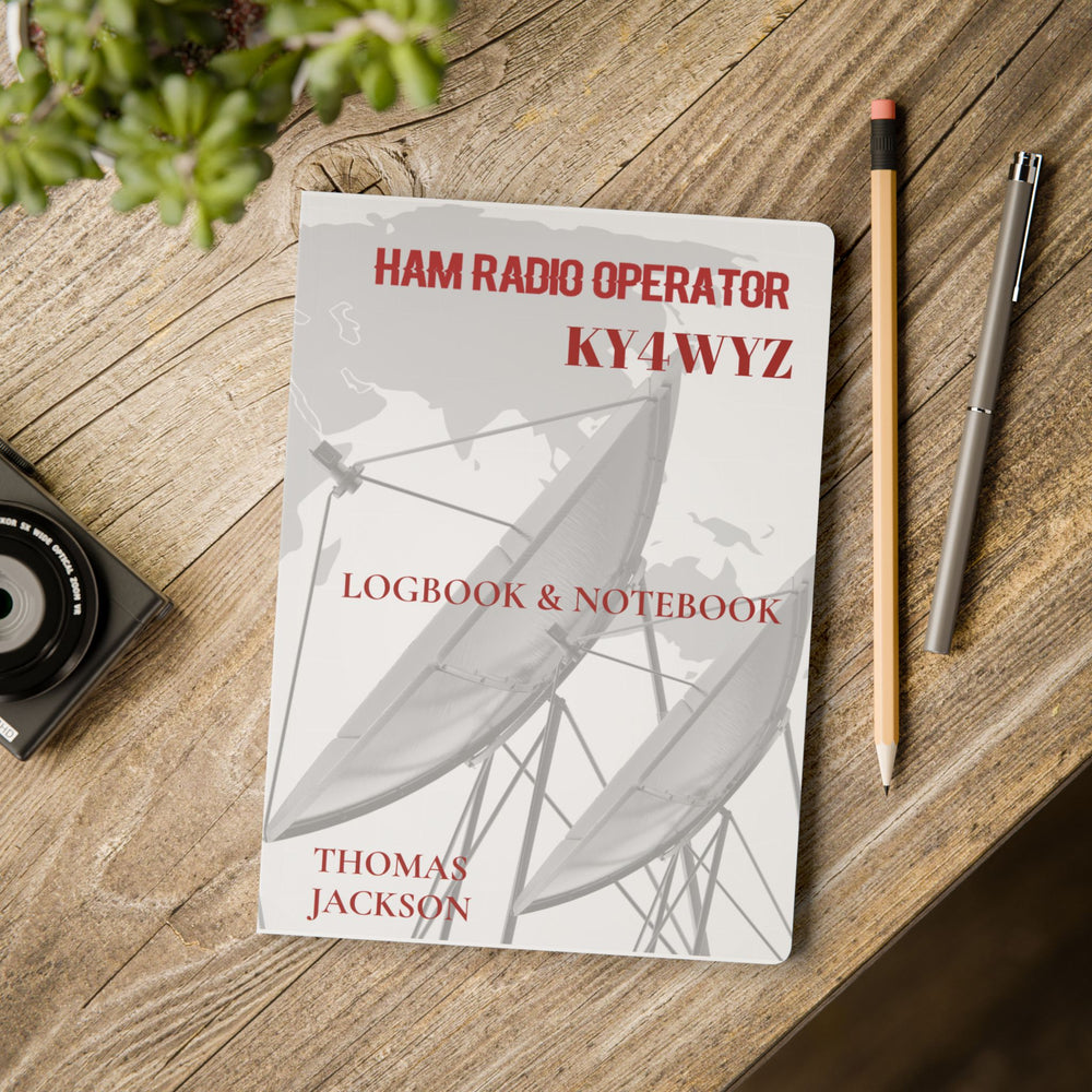 Ham radio log book with custom callsign and name and reference band plan morse code & phonetic alphabet log book