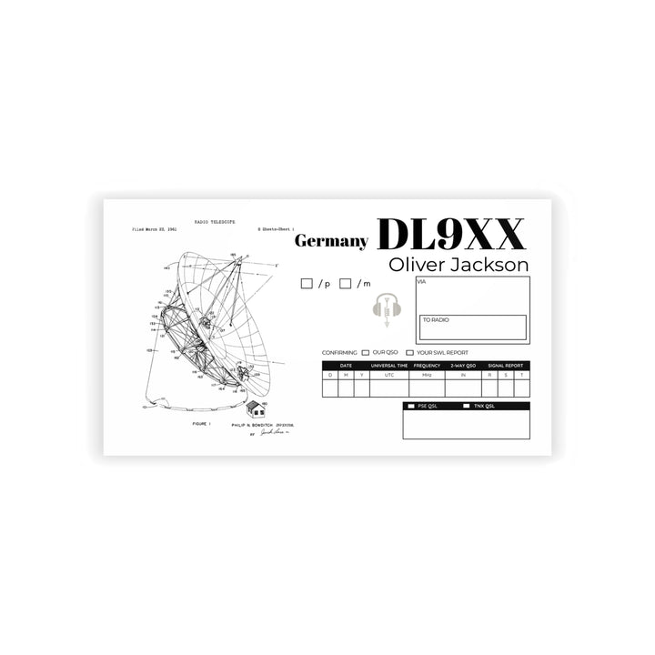 Ham radio QSL Card with radio telescope design